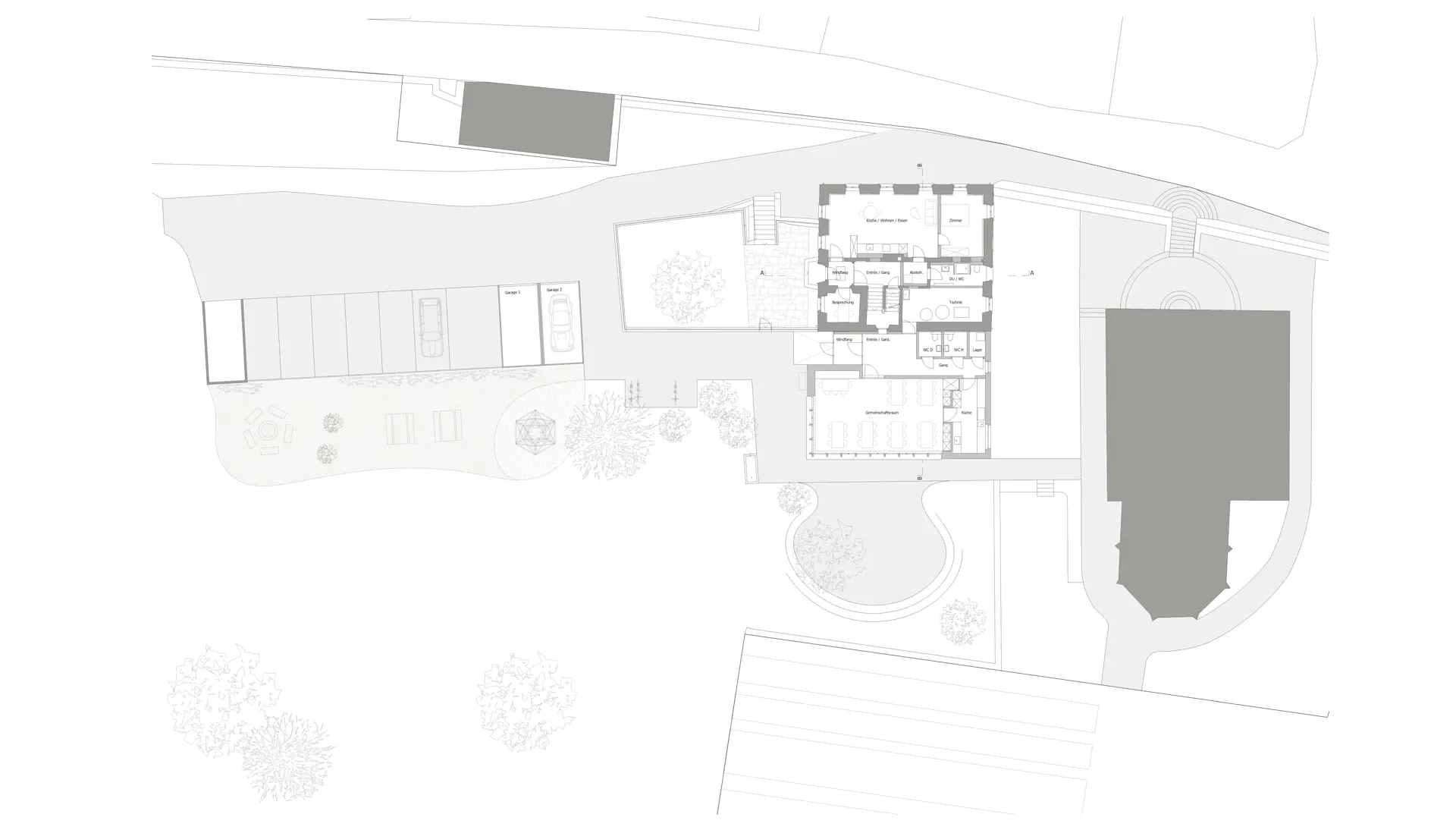 24_Umbau_Pfarrhaus mit Anbau Tenn Igis_Grundriss Erdgeschoss mit Umgebung